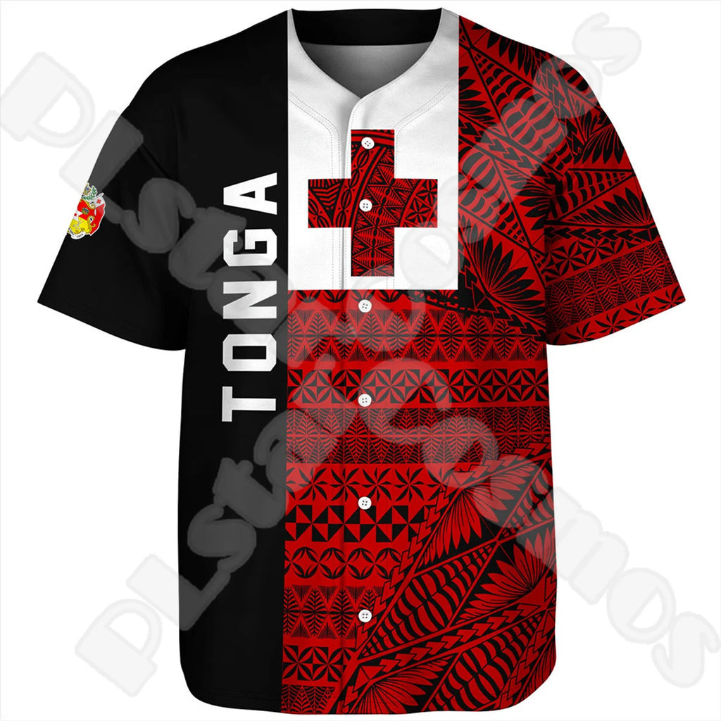 Custom Name Country Tonga Polynesia Islands Flag Tattoo Retro 3DPrint Summer Harajuku Short Sleeves Baseball Shirts Jersey X1