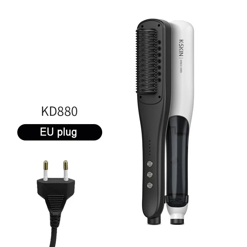 Negative Ion Steam Hair Straightener Brush Styling Comb 2In1 Straightening Curler Fast Heating Ceramic Anti-scald Flat Steampod