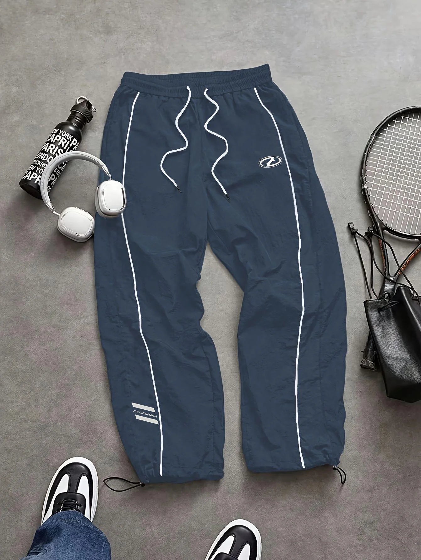 Men's Lightweight Quick-Dry Striped Logo Printed Joggers with Drawstring Streetwear Pants for Gym Daily Spring Summer