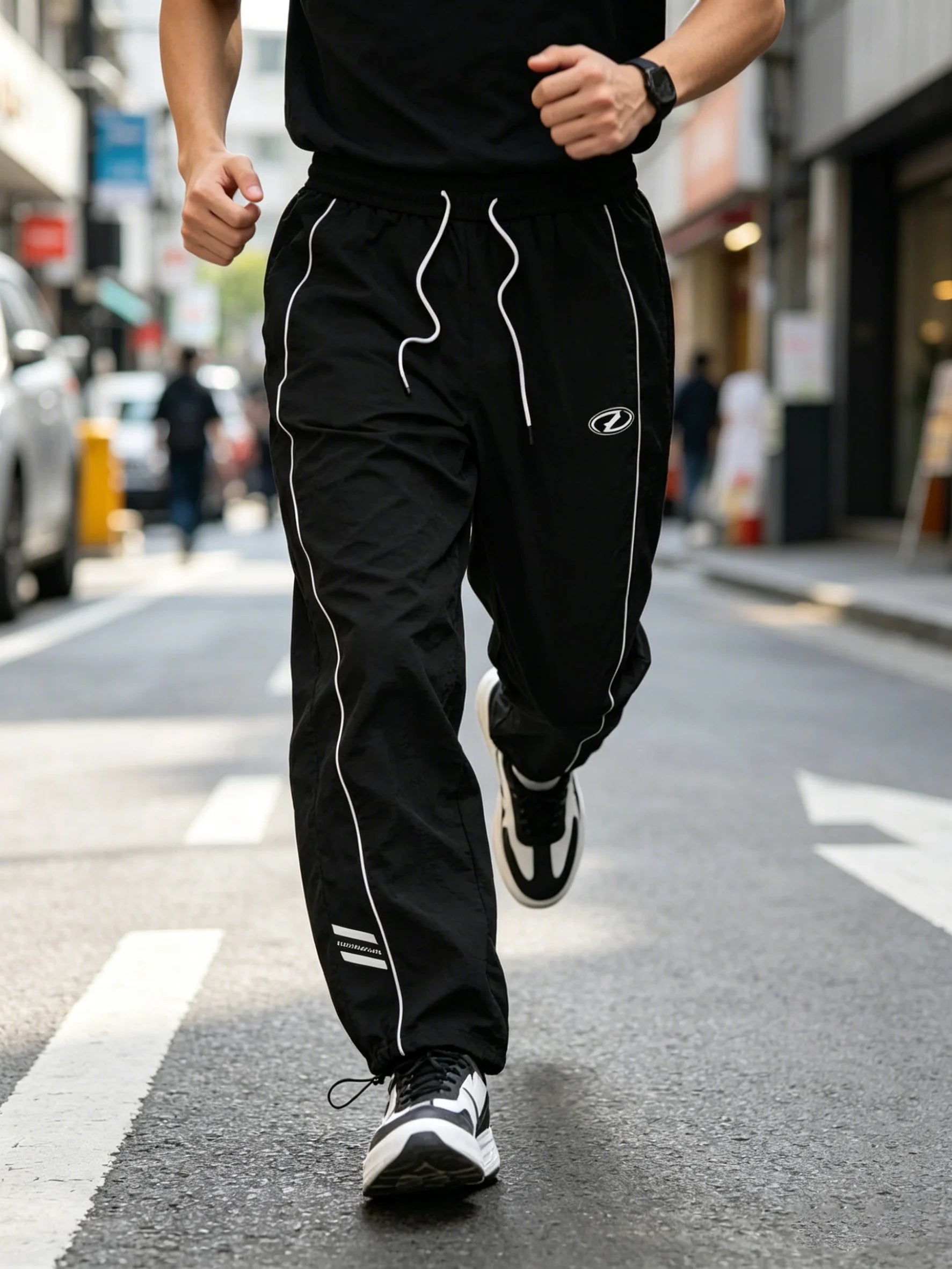 Men's Lightweight Quick-Dry Striped Logo Printed Joggers with Drawstring Streetwear Pants for Gym Daily Spring Summer