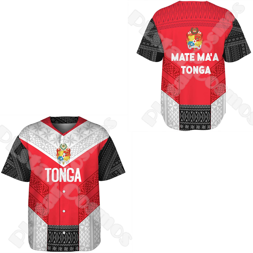 Custom Name Country Tonga Polynesia Islands Flag Tattoo Retro 3DPrint Summer Harajuku Short Sleeves Baseball Shirts Jersey X1