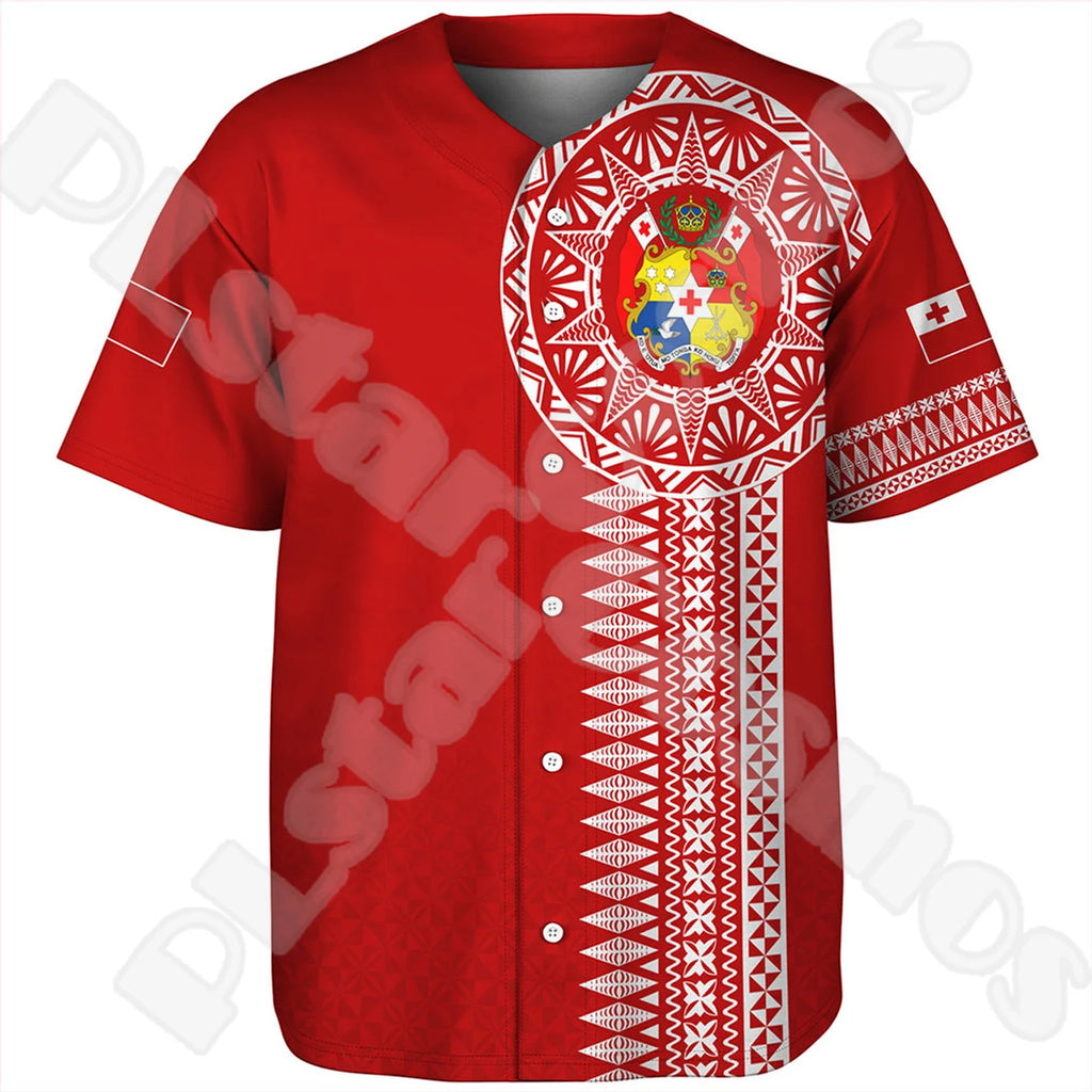 Custom Name Country Tonga Polynesia Islands Flag Tattoo Retro 3DPrint Summer Harajuku Short Sleeves Baseball Shirts Jersey X1