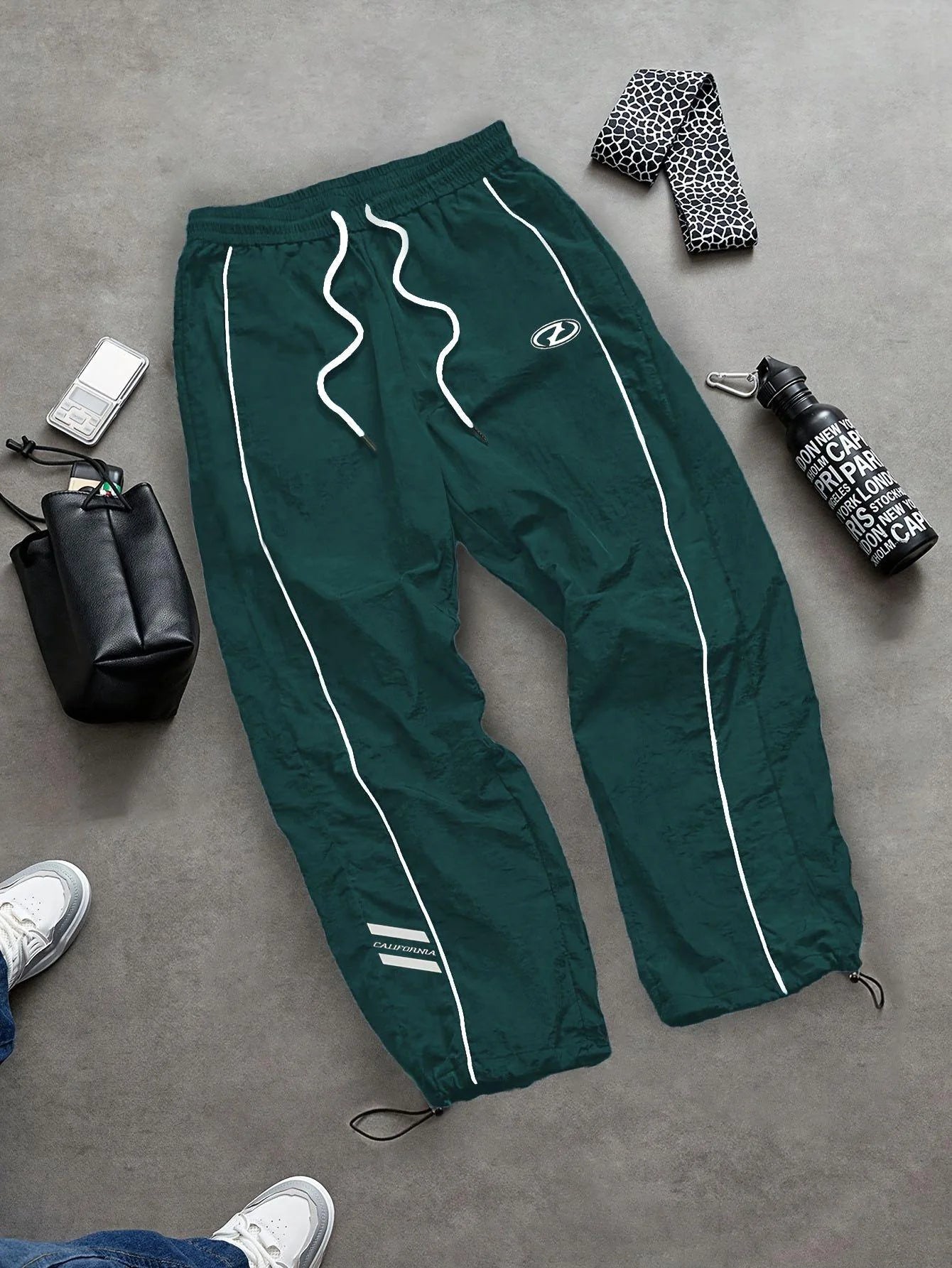 Men's Lightweight Quick-Dry Striped Logo Printed Joggers with Drawstring Streetwear Pants for Gym Daily Spring Summer