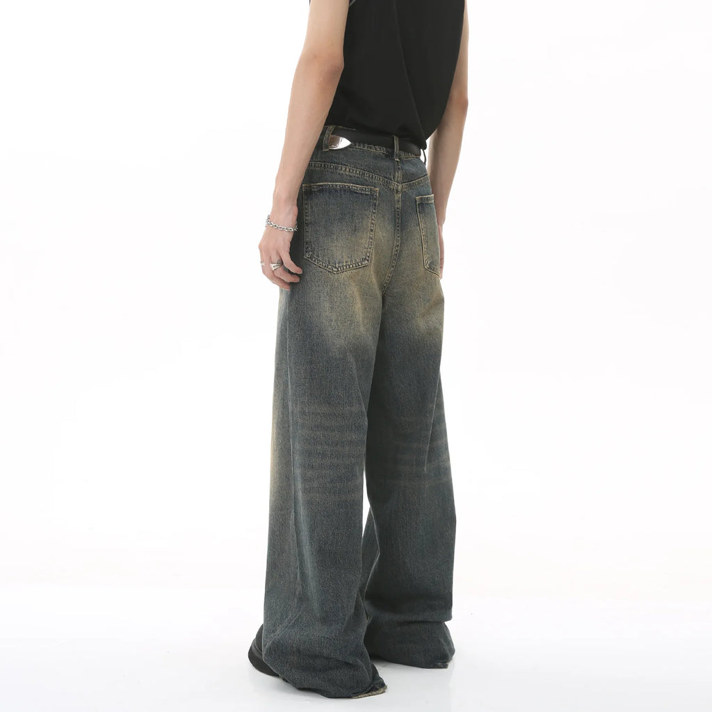 New Men's Baggy Straight Leg Wide Leg Jeans Male Fashion Vintage Wash Casual Denim Pants Youth Popular Brand Streetwear Trousers
