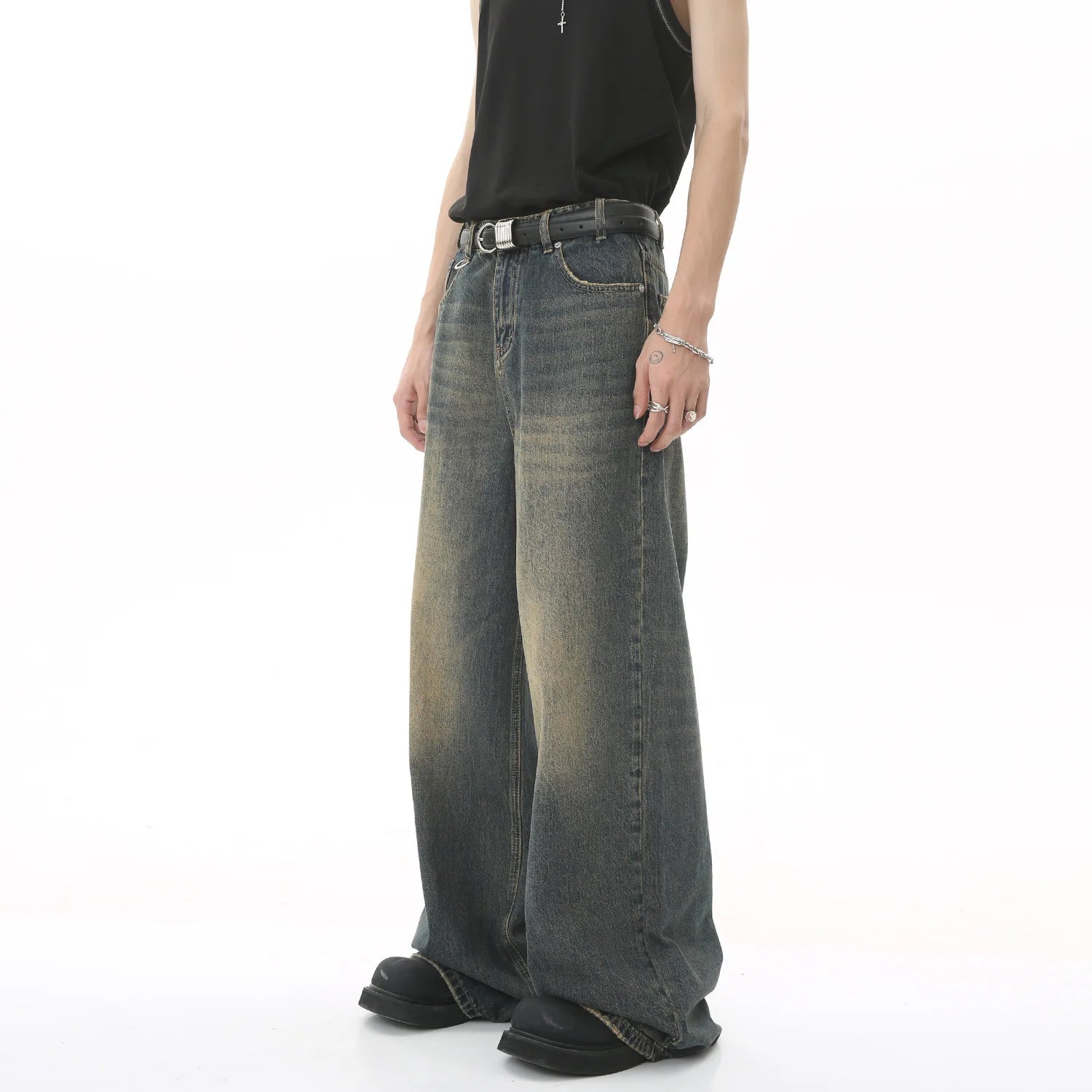 New Men's Baggy Straight Leg Wide Leg Jeans Male Fashion Vintage Wash Casual Denim Pants Youth Popular Brand Streetwear Trousers