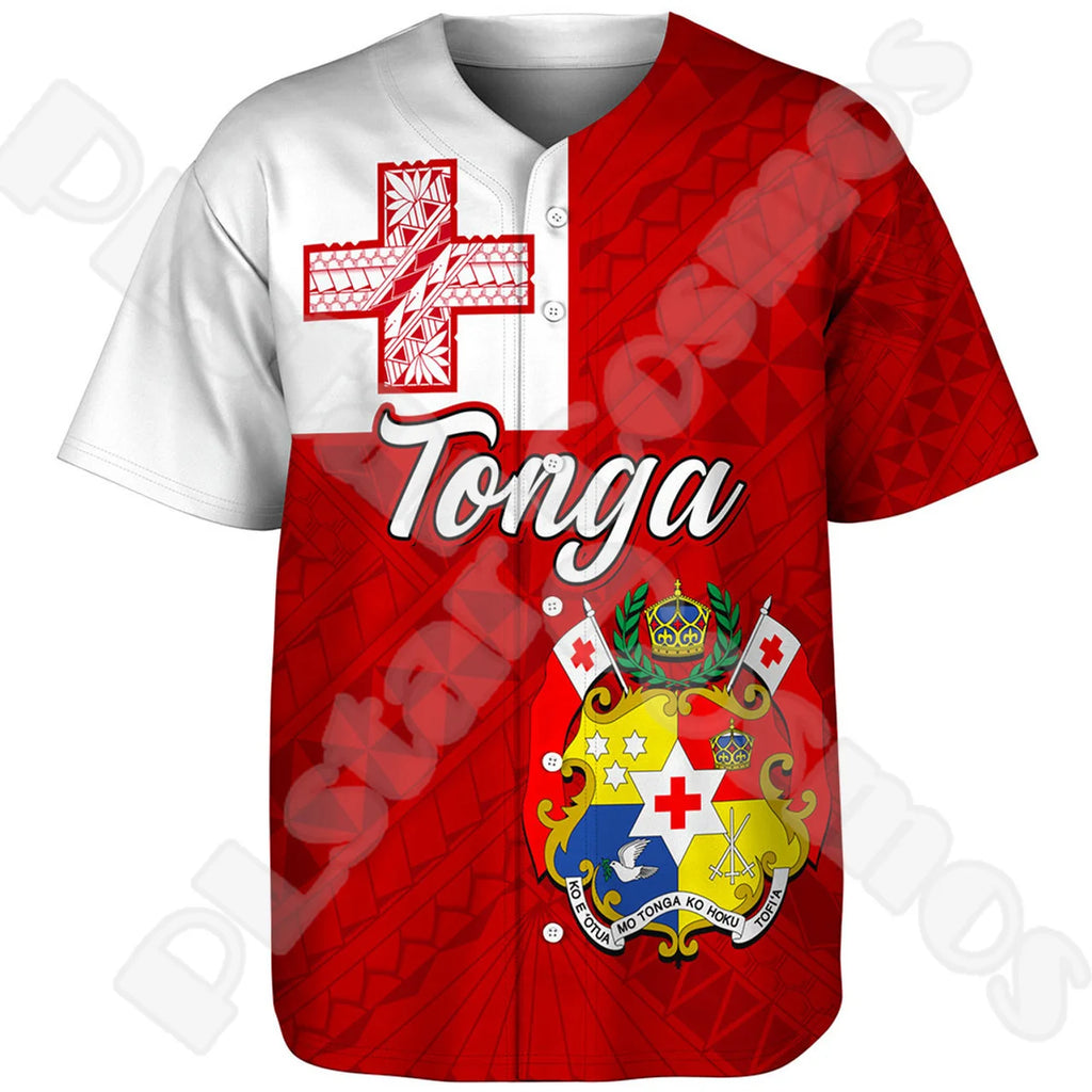 Custom Name Country Tonga Polynesia Islands Flag Tattoo Retro 3DPrint Summer Harajuku Short Sleeves Baseball Shirts Jersey X1