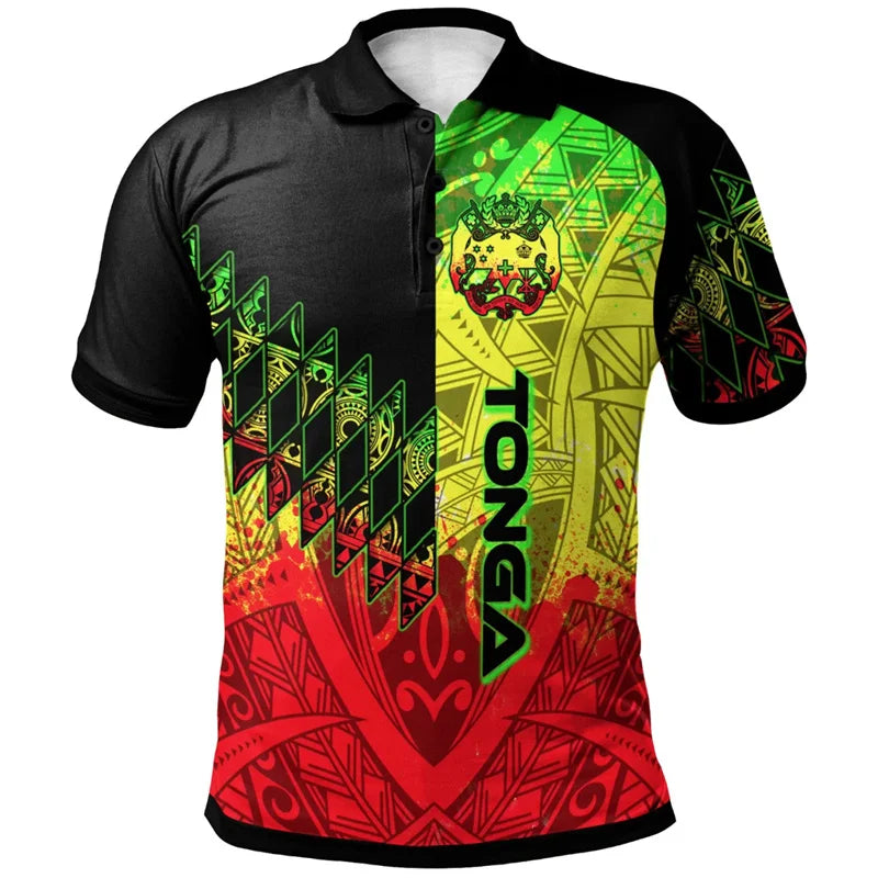Polynesian Tonga Pattern Polo Shirt Men Women Hawaiian 3D Printed T Shirts Casual Loose Button Tees Summer Street Short Sleeves