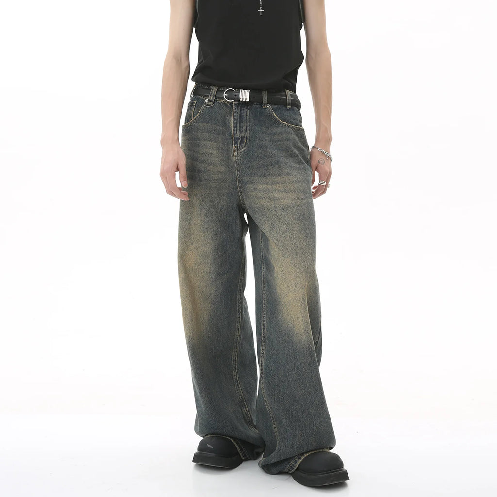 New Men's Baggy Straight Leg Wide Leg Jeans Male Fashion Vintage Wash Casual Denim Pants Youth Popular Brand Streetwear Trousers