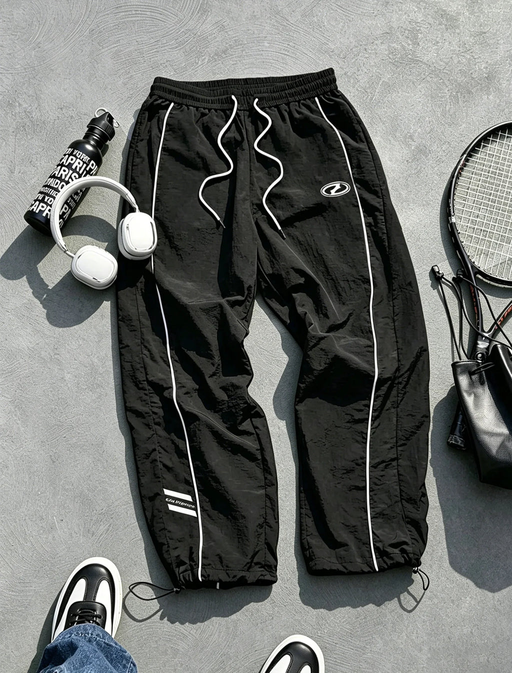 Men's Lightweight Quick-Dry Striped Logo Printed Joggers with Drawstring Streetwear Pants for Gym Daily Spring Summer