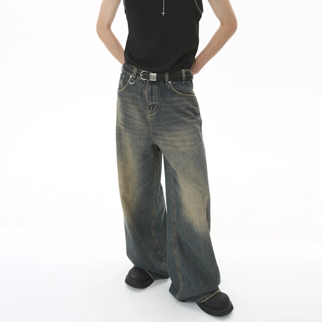 New Men's Baggy Straight Leg Wide Leg Jeans Male Fashion Vintage Wash Casual Denim Pants Youth Popular Brand Streetwear Trousers