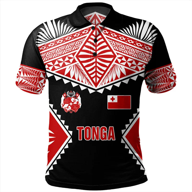 Polynesian Tonga Pattern Polo Shirt Men Women Hawaiian 3D Printed T Shirts Casual Loose Button Tees Summer Street Short Sleeves