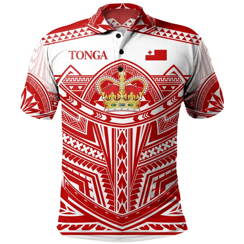 Polynesian Tonga Pattern Polo Shirt Men Women Hawaiian 3D Printed T Shirts Casual Loose Button Tees Summer Street Short Sleeves