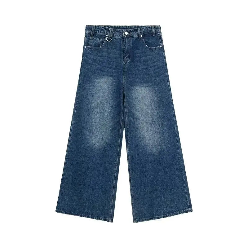 New Men's Baggy Straight Leg Wide Leg Jeans Male Fashion Vintage Wash Casual Denim Pants Youth Popular Brand Streetwear Trousers