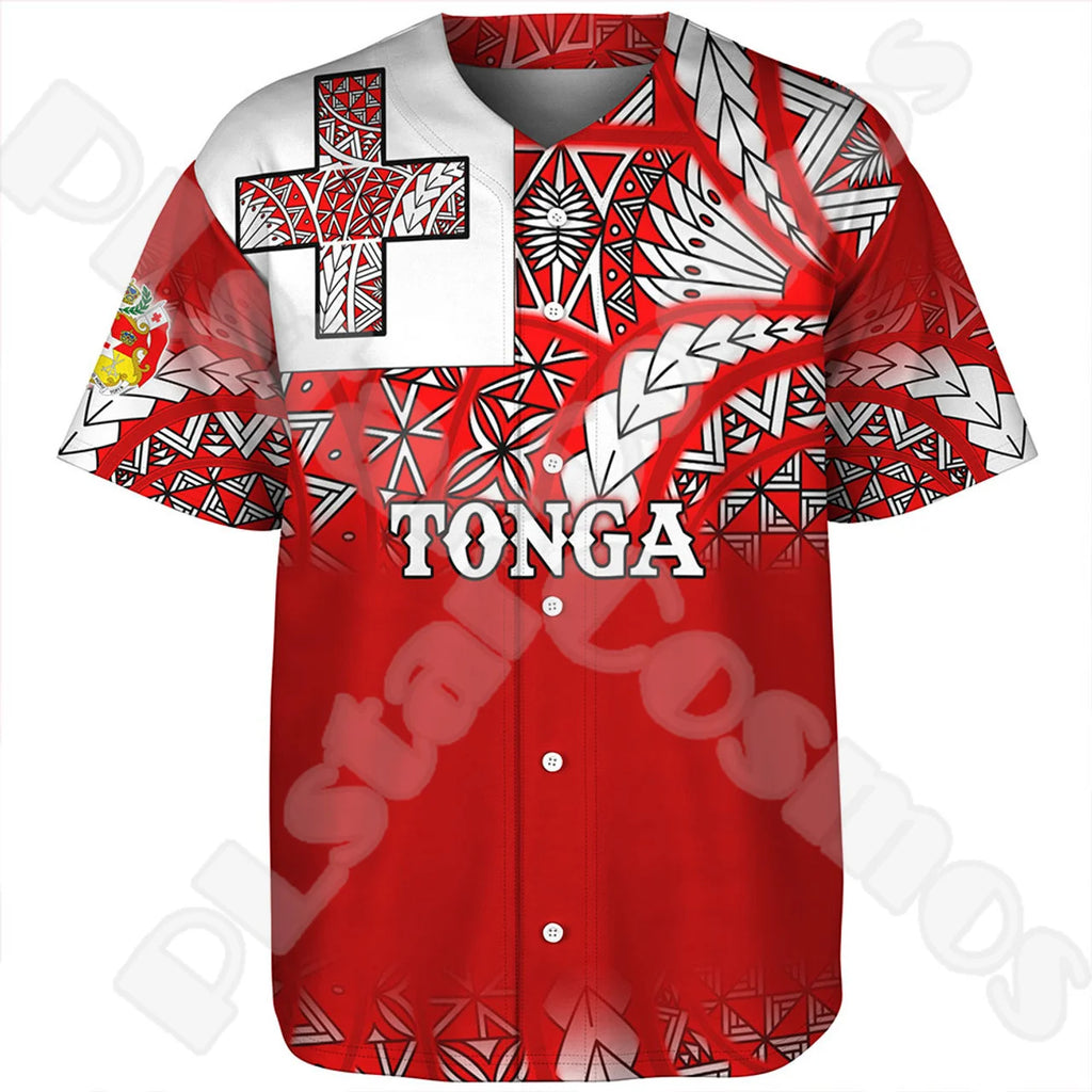 Custom Name Country Tonga Polynesia Islands Flag Tattoo Retro 3DPrint Summer Harajuku Short Sleeves Baseball Shirts Jersey X1