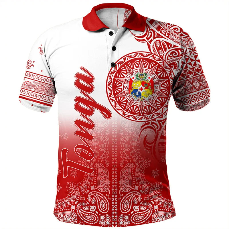 Polynesian Tonga Pattern Polo Shirt Men Women Hawaiian 3D Printed T Shirts Casual Loose Button Tees Summer Street Short Sleeves