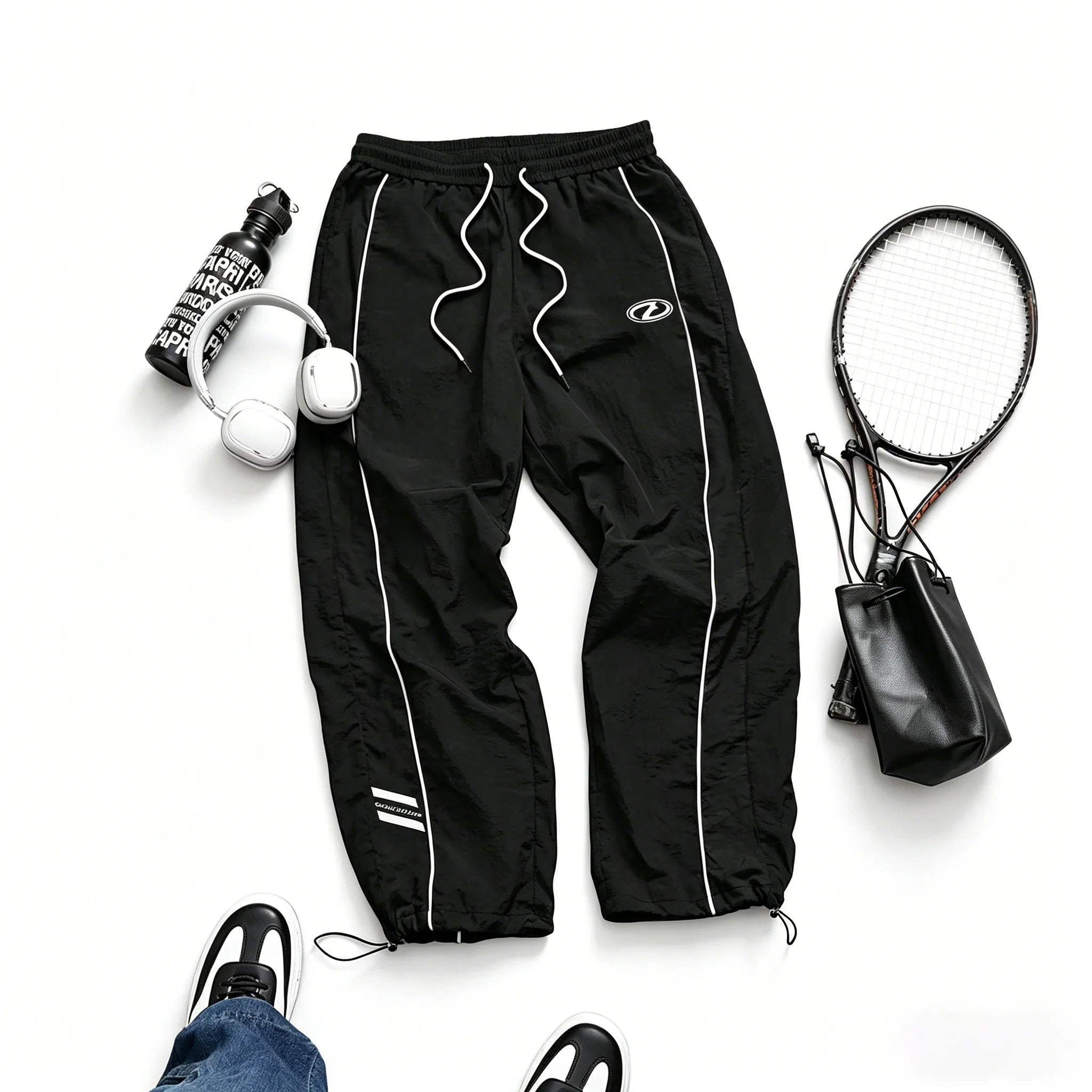 Men's Lightweight Quick-Dry Striped Logo Printed Joggers with Drawstring Streetwear Pants for Gym Daily Spring Summer