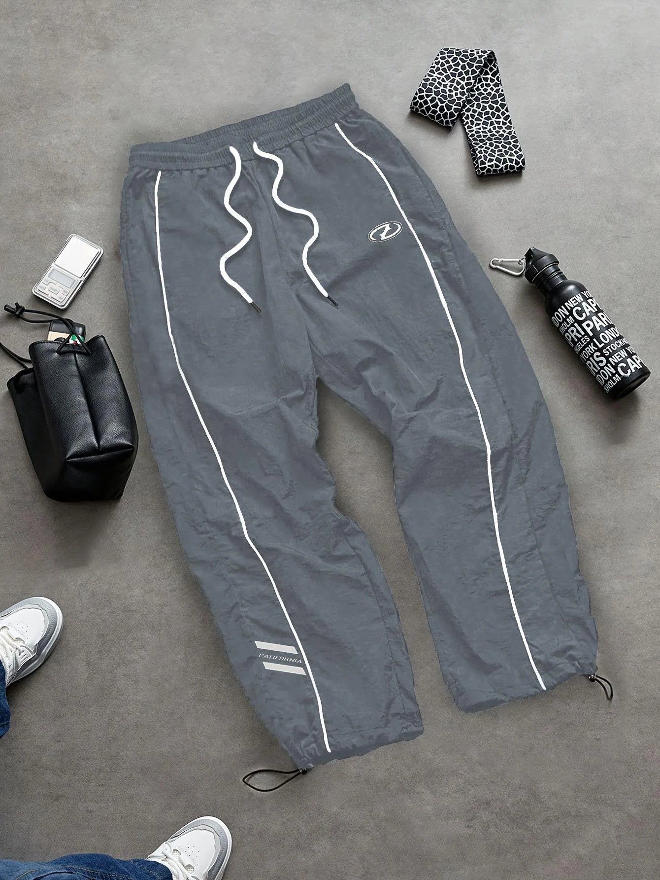 Men's Lightweight Quick-Dry Striped Logo Printed Joggers with Drawstring Streetwear Pants for Gym Daily Spring Summer