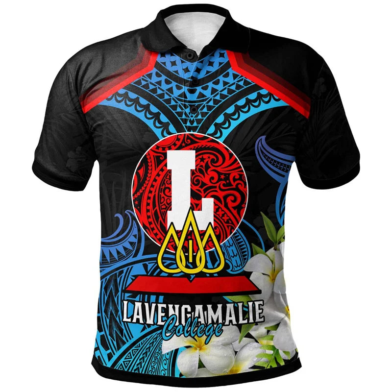 Hawaiian 3d Print Tonga Tribal Polo Shirt Men Polynesian Pattern Short Sleeves Loose Lapel Tee Shirts Summer Button T-Shirt